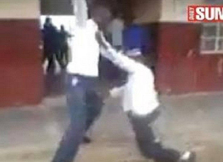 Bongani Nkabinde being attacked at Isizimele High School in brawl caught on film PIC: The Daily Sun