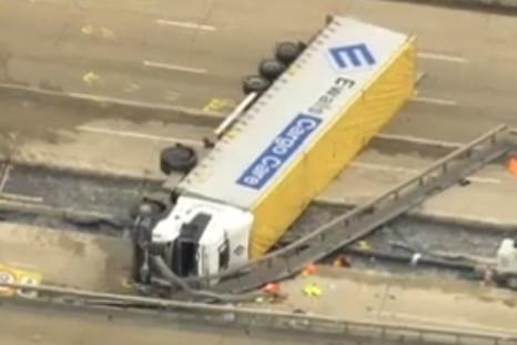 Lorry crashed on M25 between junctions 23 and 25 and brought traffic to a standstill PIC: BBC