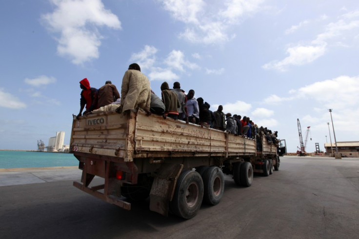 A truck of migrant workers from Niger in Misrata, Libya.