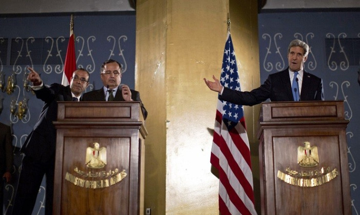 US Secretary of State John Kerry holds a joint press conference with Egypt’s foreign minister Nabil Fahmy.