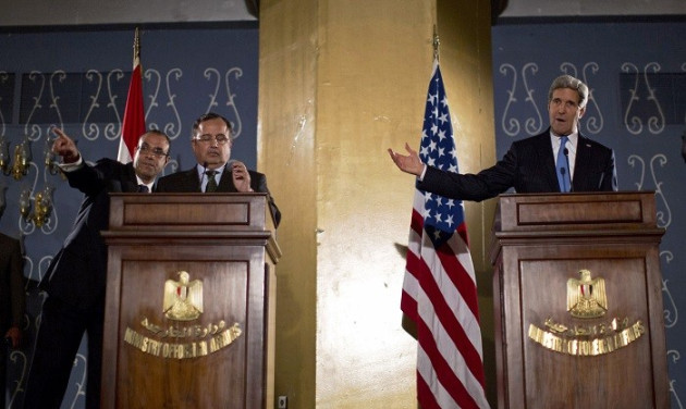 US Secretary of State John Kerry holds a joint press conference with Egypt’s foreign minister Nabil Fahmy. US Secretary of State John Kerry holds a joint press conference with Egypt’s foreign minister Nabil Fahmy.
