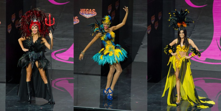 Left to Right: Misses Belgium, Bahamas and Colombia.  (Photo: MIss Universe Organization L.P., LLLP)