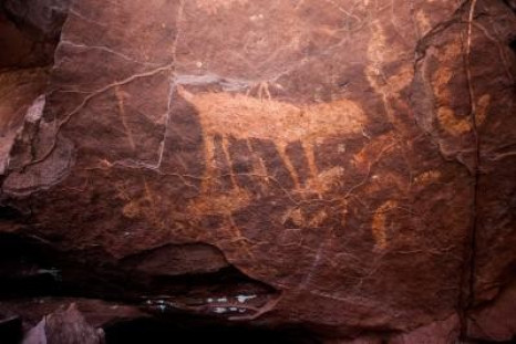 A cave drawing depicting a large cat and prey discovered on Brazil's Cerrado plateau. (Photo: Liana Joseph/WCS)