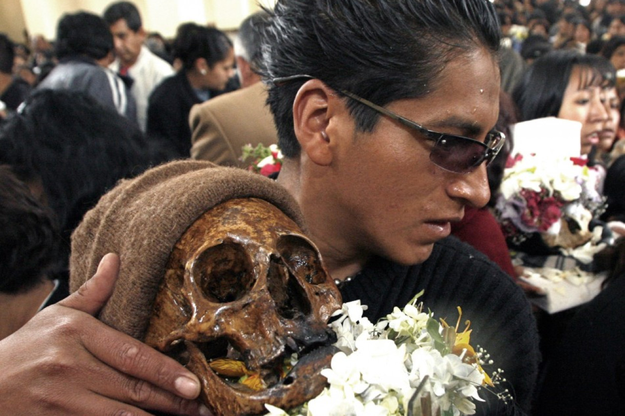 Bolivians bring skulls to the cemetery chapel once a year to have the craniums blessed.