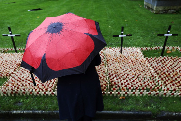 Crosses and poppies dedicated to those killed in current conflict, in the Field of Remembrance at Westminster Abbey in London.