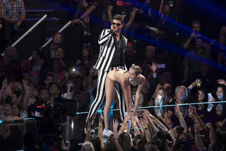 Robin Thicke and Miley Cyrus perform at the MTV Video Music Awards in New York in August