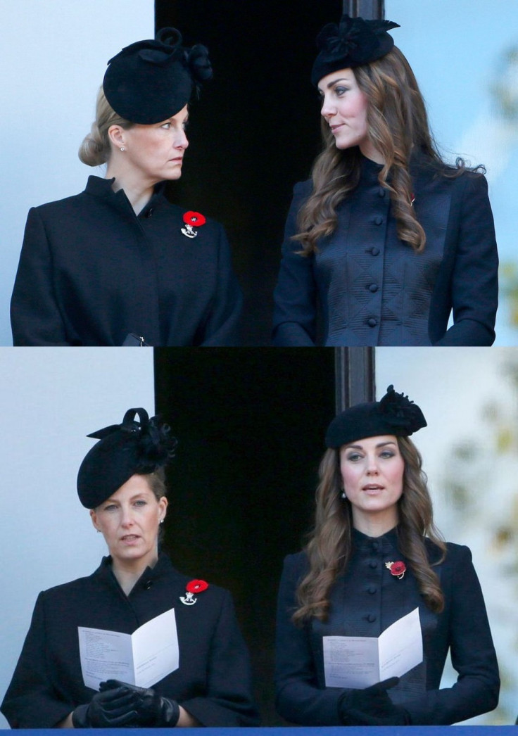 Kate Middleton observes the ceremony along with Sophie, Countess of Wessex, from a balcony. (Photo: REUTERS/Suzanne Plunkett)