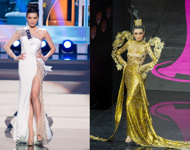 Jin Ye competes in evening gown (L) and National Costume show during Miss Universe 2013 pageant.  (Photo: Miss Universe L.P., LLLP)