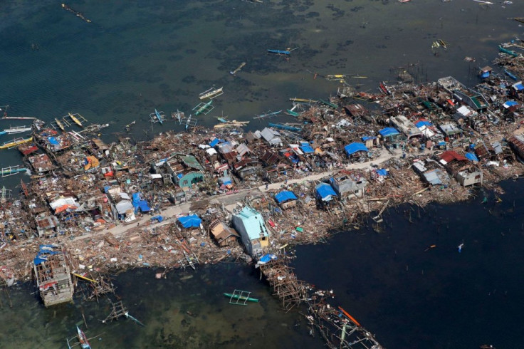 An aerial view of a fishing village in Guiwan town, devastated by super Typhoon Haiyan