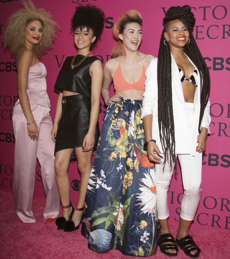 (L-R) Jess Plummer, Shereen Cutkelvin, Asami Zdrenka, and Amira McCarthy of British band "Neon Jungle", arrive before the Victoria's Secret Fashion Show. (Photo: REUTERS/Carlo Allegri)