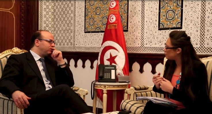 Lianna Brinded, business editor, meets Tunisia's finance minister Elyes Fakhfakh in ministry in Tunis (Photo: Alfred Joyner, IBTimes UK)