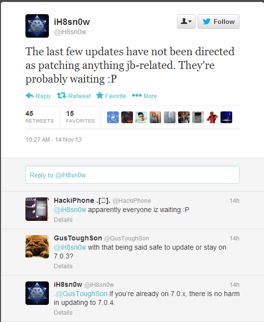 iOS 7 Jailbreak: iH8sn0w and MuscleNerd Confirm iOS 7.0.4 Safe for Future Jailbreaks