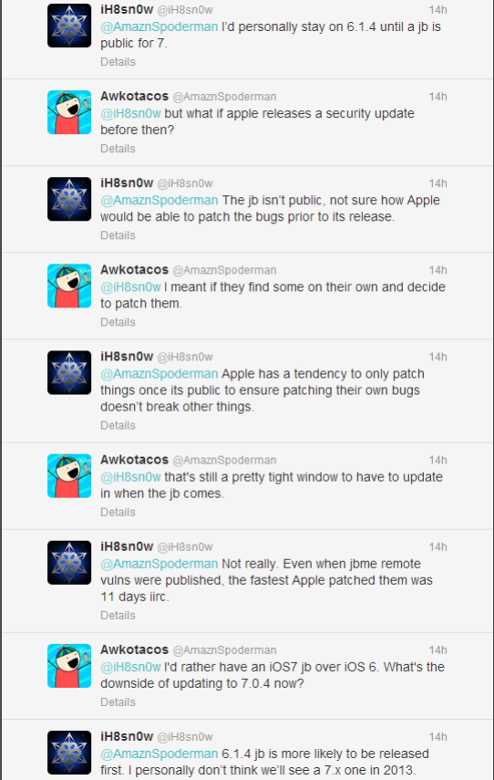 iOS 7 Jailbreak: iH8sn0w and MuscleNerd Confirm iOS 7.0.4 Safe for Future Jailbreaks iOS 7 Jailbreak: iH8sn0w and MuscleNerd Confirm iOS 7.0.4 Safe for Future Jailbreaks