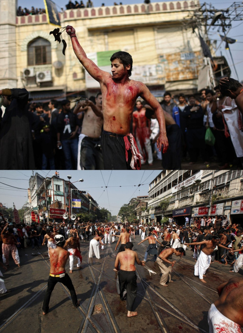 Ashura processions held in Delhi (Top) and Kolkata. (Photo: REUTERS)