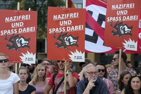 Protesters in Germany shout slogans against the far-right National Democratic Party. (Reuters)