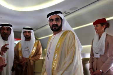 United Arab Emirates' Prime Minister and Ruler of Dubai Sheikh Mohammed bin Rashid al-Maktoum takes a tour inside an Airbus A380 aircraft during the Dubai Airshow (Reuters)