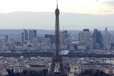 A general view shows the Eiffel Tower and La Defense business district (background) in Paris