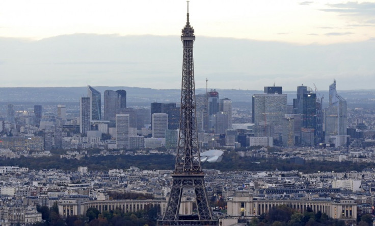 A general view shows the Eiffel Tower and La Defense business district (background) in Paris