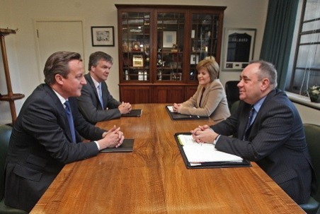 David Cameron faces Alex Salmond David Cameron faces Alex Salmond