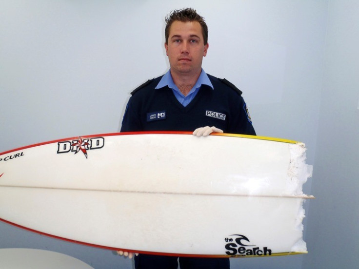 Surfboard bitten in half in an earlier shark attack in the lefties surfing area