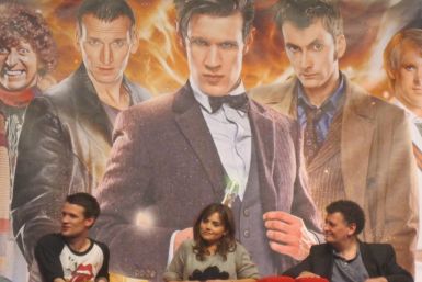 (L-R) Matt Smith, Jenna Coleman, Steven Moffat at the Doctor Who 50th Anniversary celebration in London (Photo: Lianna Brinded, IBTimes UK)