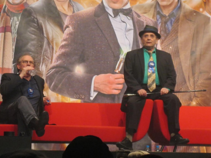 (L-R) Peter Davison, Sylvester McCoy, speak to an audience of thousands for the Doctor Who 50th Anniversary celebration (Photo: Lianna Brinded, IBTimes UK)