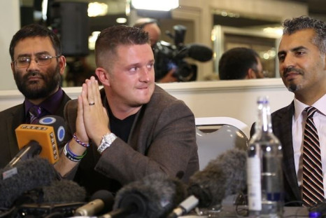 Tommy Robinson (c) with Quilliam co-founders Dr Osama Hassam (l) and Majid Nawaz (r) PIC: IBTimes UK