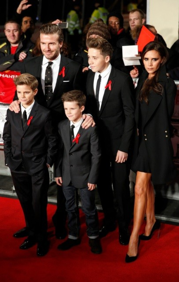 Former England soccer captain David Beckham, his wife Victoria, and their children attend the world premier of the film "The Class of 92" in London