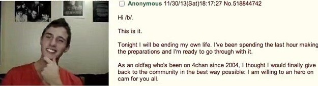 'Stephen', 20, allegedly filmed himself trying to kill himself (4Chan)