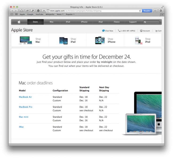 Apple Reveals Holiday Ordering Deadlines and Free Next Day Shipping Schedule