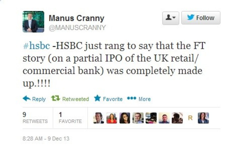 Bloomberg's European Markets Editor says HSBC debunked the FT report on a UK IPO (Photo: Twitter screengrab)