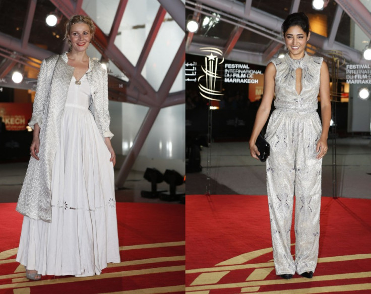 Showing off glittery silver dress, French actress Florence Thomass (L) and Iranian actress and jury member Golshifteh Farahani. (Reuters)