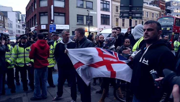Counter demonstration saw stand off as English nationalists blocked the protest's path PIC: IBTimes.co.uk