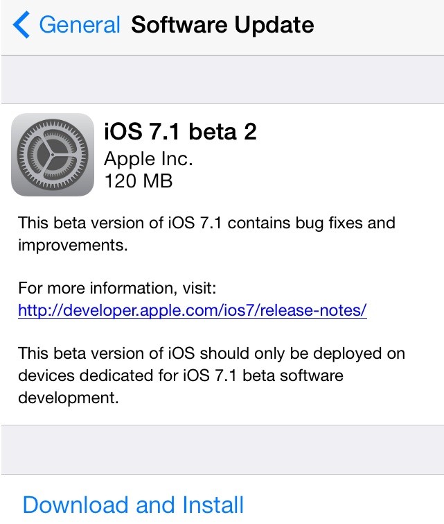 iOS 7.1 Beta 2 iOS 7.1 Beta 2