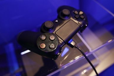 Sony Dualshock 4 controller at an exhibition during Gamescom 2013.