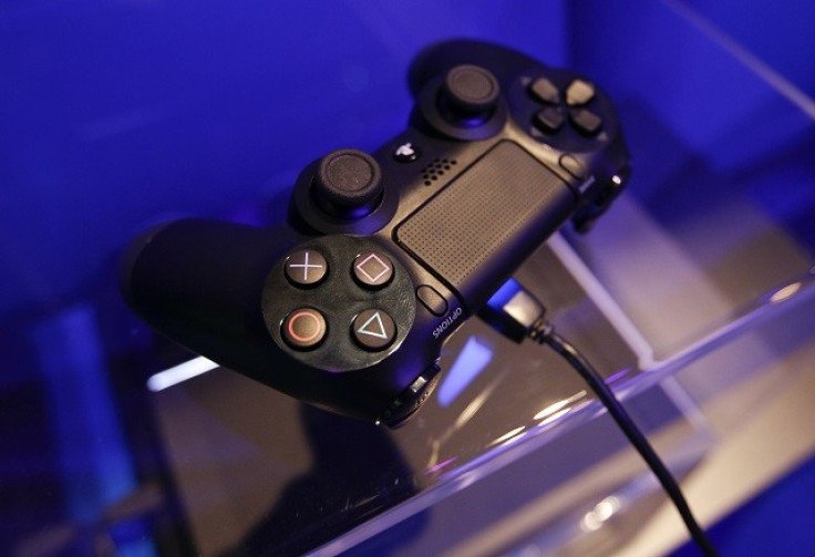 Sony Dualshock 4 controller at an exhibition during Gamescom 2013.