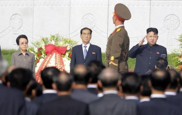 North Korean leader Kim Jong-un (R) with his aunt Kim Kyong-hui (L) in Pyongyang.