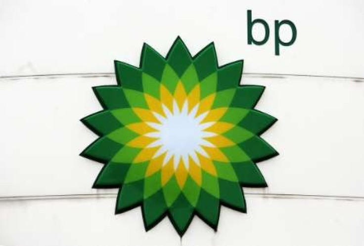 A BP logo is seen at a one of the company's petrol stations in Grangemouth, central Scotland