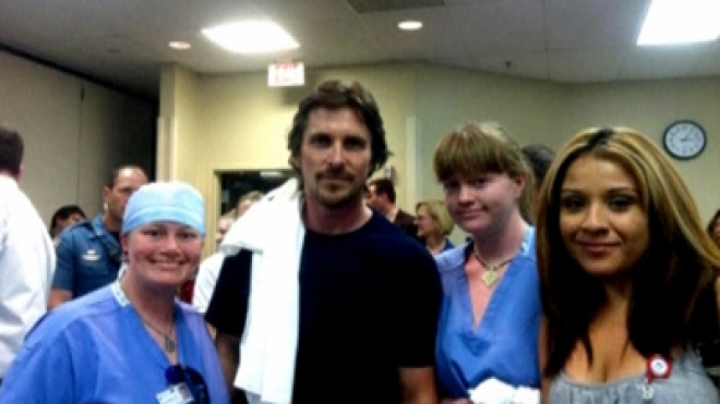 Actor, Christian Bale visits Batman shooting survivors