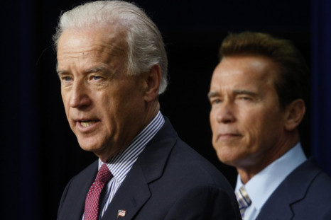 U.S. Vice President Biden and speaks alongside California Governor Schwarzenegger in Washington