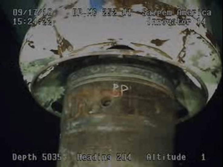 Part of the containment capping stack is captured from a BP live video feed from the Gulf of Mexico, September 17, 2010.