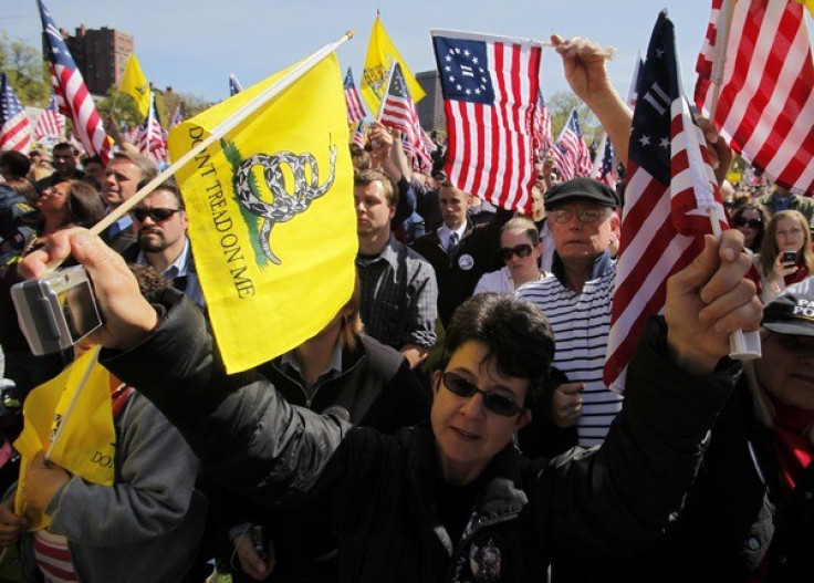Supporters cheer at a Tea Party Express rally.