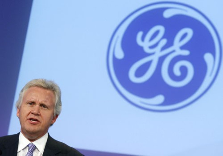 General Electric CEO Jeffrey Immelt seen speaking at a news conference
