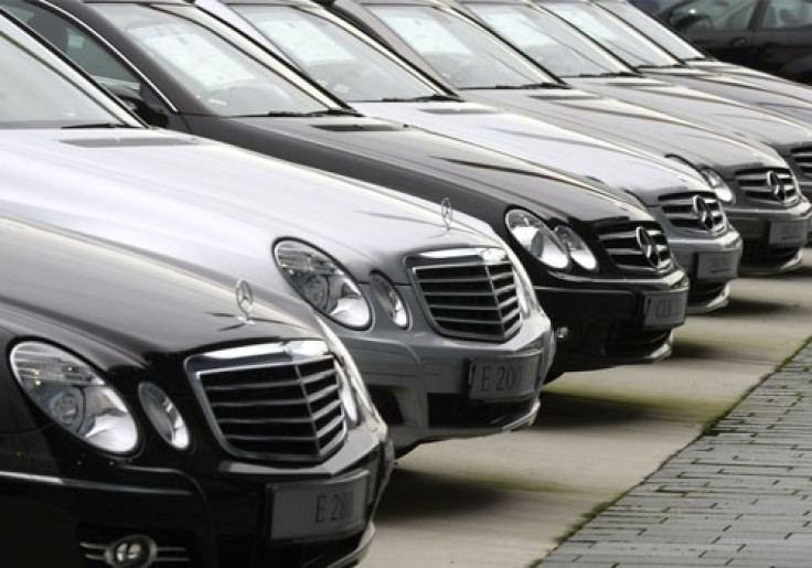New cars are parked outside the Mercedes-Benz headquarters in Stuttgart