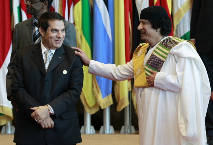 Tunisia's President Ben Ali meets Libya's leader Muammar Gaddafi during an EU-Africa summit in Tripoli