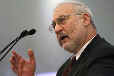 Nobel-prize winning economist Joseph Stiglitz delivers a speech during an economic conference in Athens