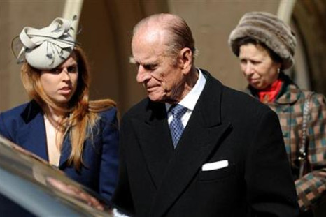 Prince Philip, the Duke of Edinburgh (C), Princess Beatrice (L) and Princess Anne, Princess Royal leave after attending an Easter Sunday church service in Windsor on April 4, 2010.