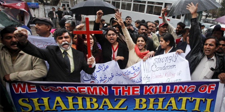 Christians shout slogans to protest against the killing of Pakistani Minister for Minorities Shahbaz Bhatti during a demonstration in Lahore, March 2, 2011