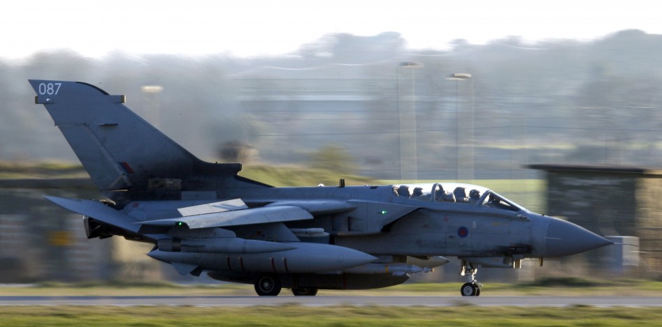 A British Royal Air Force (RAF) Tornado aircraft lands at the Gioia del Colle NATO Airbase in southern Italy
