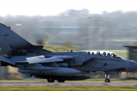 A British Royal Air Force (RAF) Tornado aircraft lands at the Gioia del Colle NATO Airbase in southern Italy